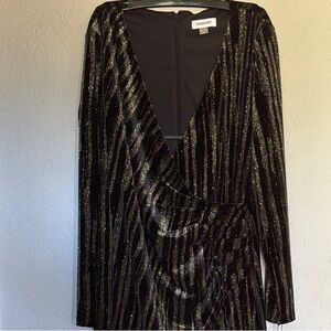 Calvin Klein Black and Gold Long Sleeve Dress